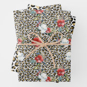 Gouden Luipaard Print Rood Wit Bloemen Inpakpapier Vel (In situ)