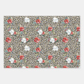 Gouden Luipaard Print Rood Wit Bloemen Inpakpapier Vel (Voorkant)