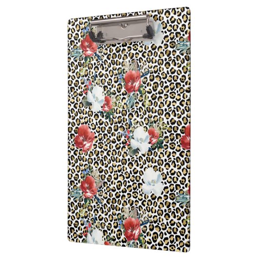 Gouden Luipaard Print Rood Wit Bloemen Klembord (Links)