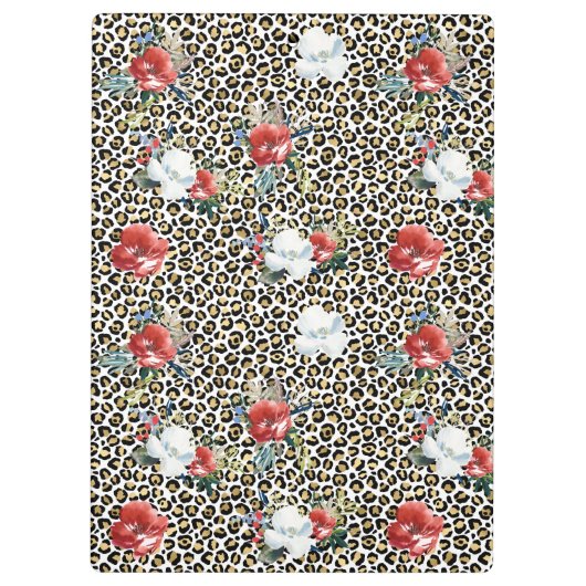 Gouden Luipaard Print Rood Wit Bloemen Klembord