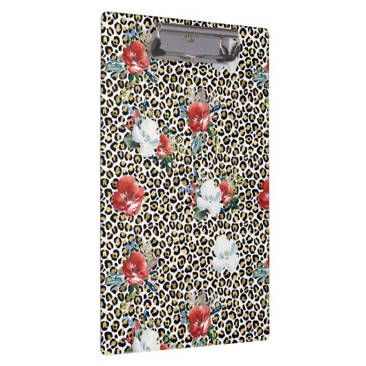 Gouden Luipaard Print Rood Wit Bloemen Klembord (Rechts)