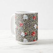 Gouden Luipaard Print Rood Wit Bloemen Koffiemok (Voorkant links)