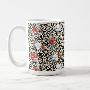 Gouden Luipaard Print Rood Wit Bloemen Koffiemok