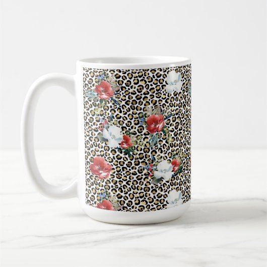 Gouden Luipaard Print Rood Wit Bloemen Koffiemok (Links)