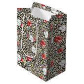 Gouden Luipaard Print Rood Wit Bloemen Medium Cadeauzakje (Voorkant Gekanteld)