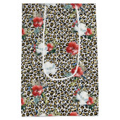 Gouden Luipaard Print Rood Wit Bloemen Medium Cadeauzakje (Achterkant)