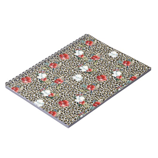 Gouden Luipaard Print Rood Wit Bloemen Notitieboek (Linkerzijde)
