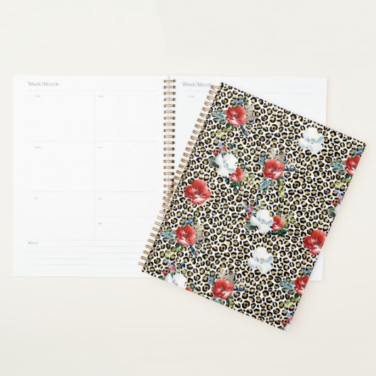 Gouden Luipaard Print Rood Wit Bloemen Planner (Display)