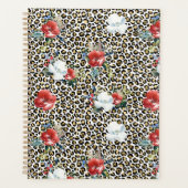 Gouden Luipaard Print Rood Wit Bloemen Planner (Voorkant)