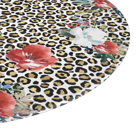 Gouden Luipaard Print Rood Wit Bloemen Snijplank (Hoek)
