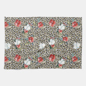 Gouden Luipaard Print Rood Wit Bloemen Theedoek (Horizontaal)