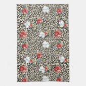 Gouden Luipaard Print Rood Wit Bloemen Theedoek (Verticaal)