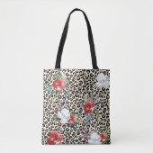 Gouden Luipaard Print Rood Wit Bloemen Tote Bag (Voorkant)