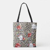 Gouden Luipaard Print Rood Wit Bloemen Tote Bag (Achterkant)
