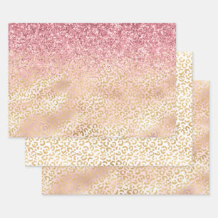 Gouden Luipaard Print Roze Glitter Glitter Inpakpapier Vel