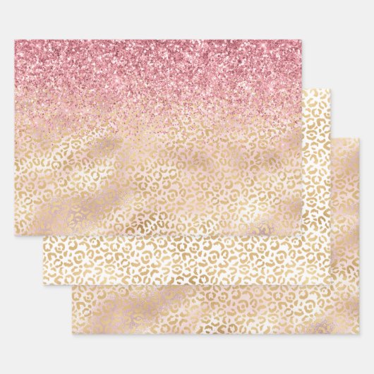 Gouden Luipaard Print Roze Glitter Glitter Inpakpapier Vel (Set)