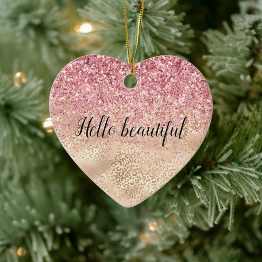 Gouden Luipaard Print Roze Glitter Glitter Keramisch Ornament (Boom)