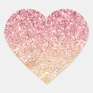 Gouden luipaard print roze glitter hart sticker