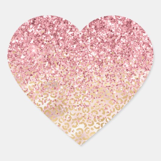 Gouden luipaard print roze glitter hart sticker (Voorkant)