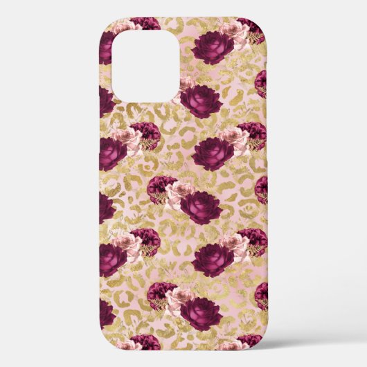 Gouden Luipaard Print Roze Rozen Bloemen Case-Mate iPhone Case (Achterkant)