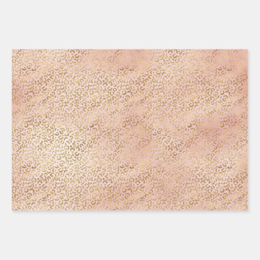 Gouden Luipaard Print Roze Rozen Bloemen Inpakpapier Vel (Voorkant 3)