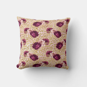 Gouden Luipaard Print Roze Rozen Bloemen Kussen