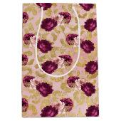 Gouden Luipaard Print Roze Rozen Bloemen Medium Cadeauzakje (Voorkant)