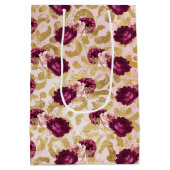 Gouden Luipaard Print Roze Rozen Bloemen Medium Cadeauzakje (Achterkant)