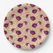 Gouden Luipaard Print Roze Rozen Bloemen Papieren Bordje (Voorkant)