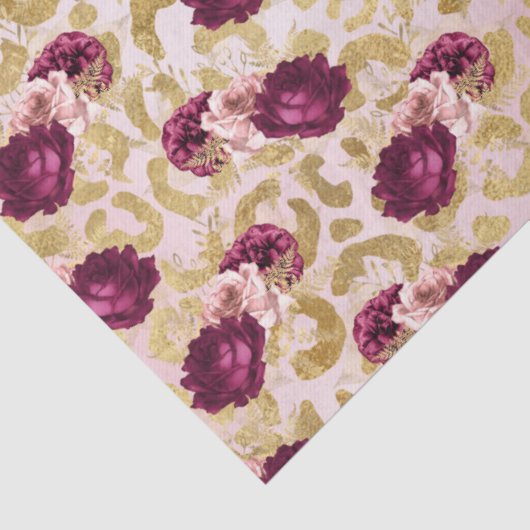 Gouden Luipaard Print Roze Rozen Bloemen Tissuepapier (Detail)