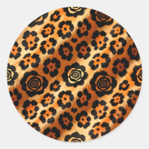 Gouden Luipaard Roos Dierprint Ronde Sticker