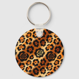 Gouden Luipaard Roos Dierprint Sleutelhanger