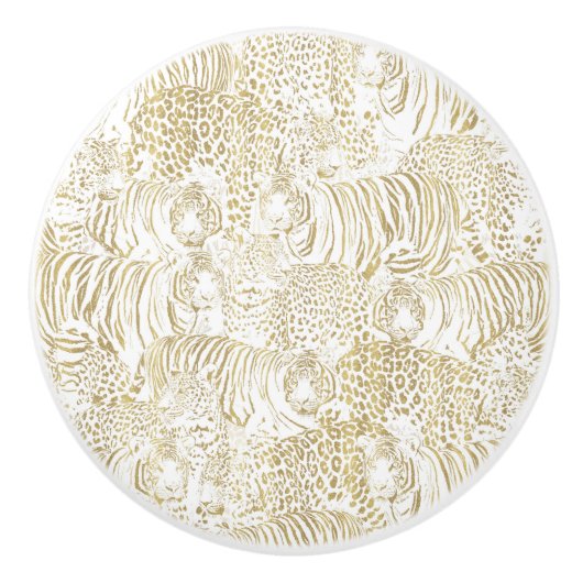 Gouden luipaard tijger dieren keramische knop (Voorkant)