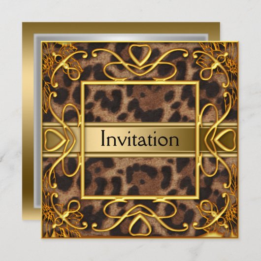 Gouden luipaard uitnodiging voor elk feest (Voorkant / Achterkant)