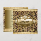 Gouden luipaard vrouwen verjaardagsfeestje kaart (Voorkant / Achterkant)
