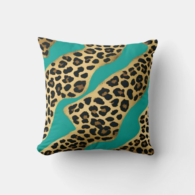 Gouden Luipaardprint En Teal Kussen (Voorkant)