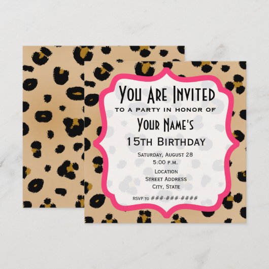 Gouden Luipaardprint Feest Uitnodiging (Voorkant / Achterkant)