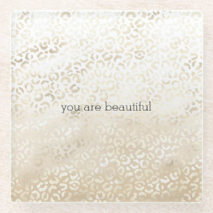 Gouden Luipaardprint Khaki Crème Beige Aquarel Glazen Onderzetter