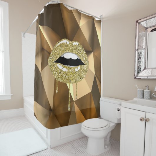 Gouden Luxe Beauty Glitter Glam Druppelende Lippen Douchegordijn (In situ)
