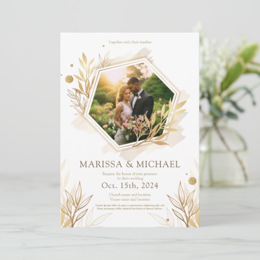 gouden luxe bruiloft uitnodiging (Staand voorkant)