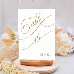 Gouden Luxe Calligrafie Trouw Nummer 16, Kaart<br><div class="desc">Tafel 16. Controleer alle beschikbare nummers. | Luxe en elegante kronkelende calligrafie trouwtafel nummer met uw initialen. Voor meer geavanceerde aanpassing van dit ontwerp,  klik op de BLAUWE ONTWERPTOOL KNOP hierboven!</div>