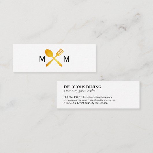Gouden Luxe Eetgerei Monogram Mini Visitekaartje (Voorkant / Achterkant)