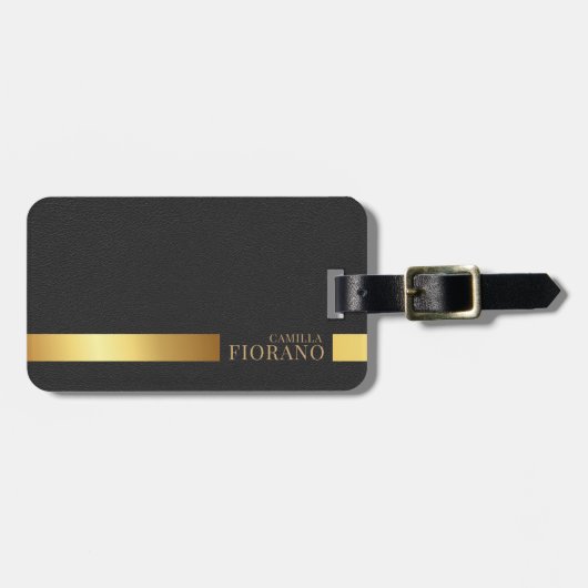 Gouden Luxe Elegant Lederen Textuur Monogram Bagagelabel (Voorkant horizontaal)