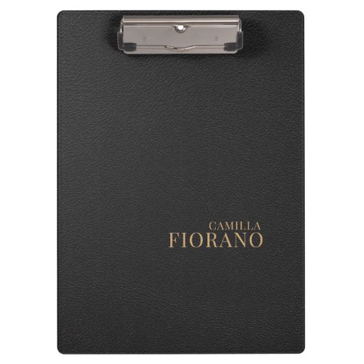 Gouden Luxe Elegant Lederen Textuur Monogram Klembord (Voorkant)