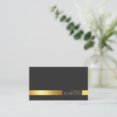 Gouden Luxe Elegant Lederen Textuur Monogram Visitekaartje (Staand voorkant)