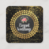 Gouden Luxe Elegante Bloem en Sleutels Vierkante Visitekaartje (Voorkant)