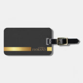 Gouden luxe elegante lederen textuur monogram bagagelabel (Voorkant horizontaal)