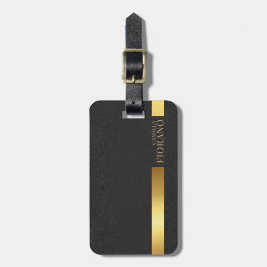 Gouden luxe elegante lederen textuur monogram bagagelabel (Voorkant verticaal)