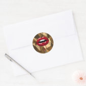 Gouden Luxe Faux Glitter Rode Drip Dripping Lips Ronde Sticker (Envelop)