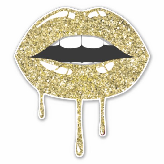 Gouden Luxe Glam Faux Glitter Drip Dripping Lips Sticker (Voorkant)